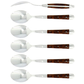 Forge de Laguiole Tradition set 6 soup spoons with Thuya handle